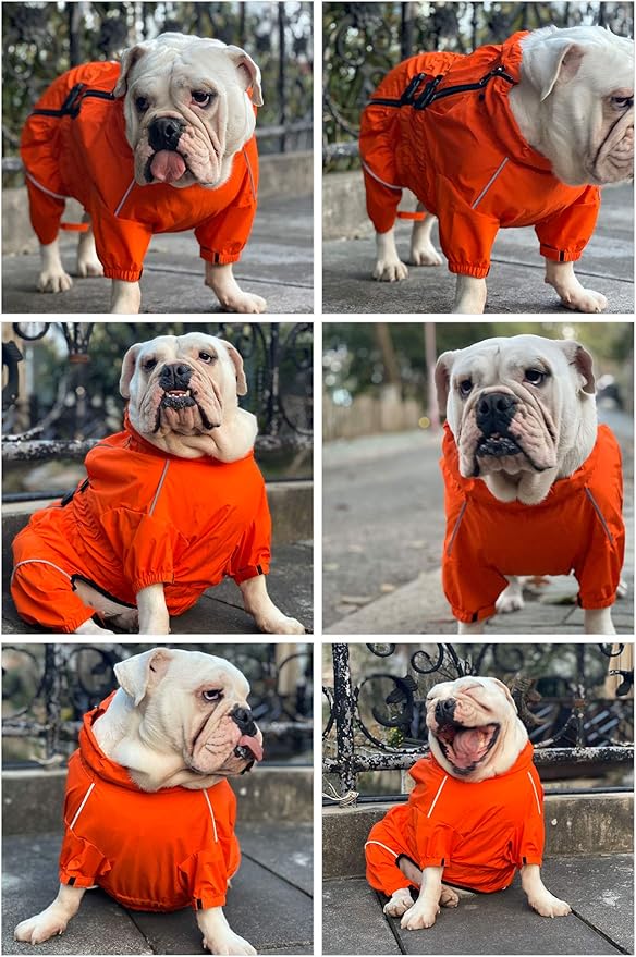 Dogs Waterproof Jacket, Lightweight Waterproof Jacket Reflective Safety Dog Raincoat Windproof Snow-Proof Dog Vest for Small Medium Large Dogs Orange XXL