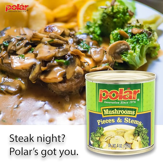 MW Polar Mushrooms, Pieces & Stems, 4 oz (Pack of 12), Great for Grilled, Sauteed, Soup, Chowder, Salad, Pizza, Pasta, Breakfast Omelets