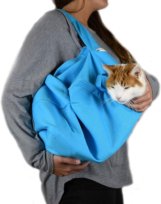 Cat-in-the-Bag Cozy Comfort Carrier - Extra Large Light Blue Cat Carrier Soft and Pet Carrier Administration, Grooming, Vet Visits, Dental Care, and Nail Trimming