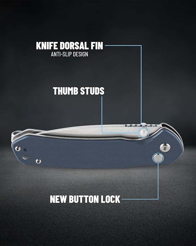 CJRB Folding Knife Pyrite (J1925) AR-RPM9 Blade and Stainless Steel Handle EDC Pocket Knife with Clip Blue