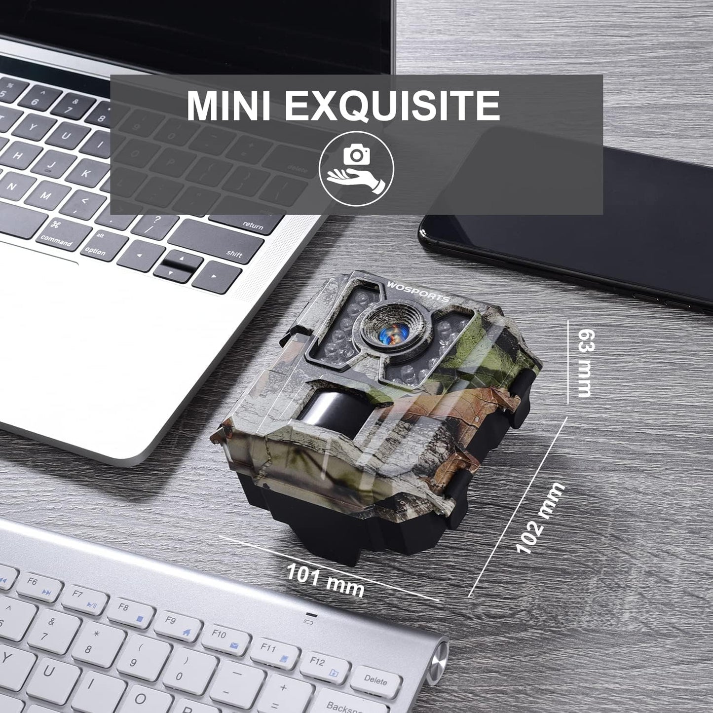 WOSPORTS Mini Trail Camera,24MP 1080P HD Game Camera Motion Activated with IR Night Vision