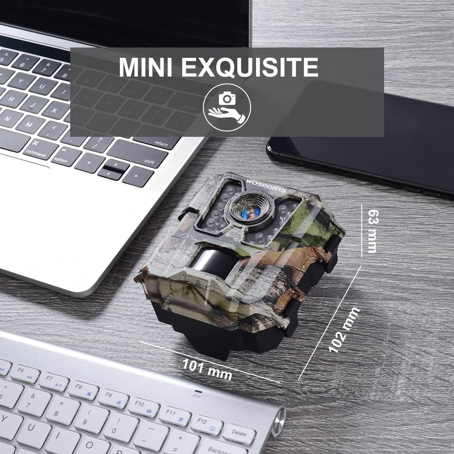 WOSPORTS Mini Trail Camera,24MP 1080P HD Game Camera Motion Activated with IR Night Vision