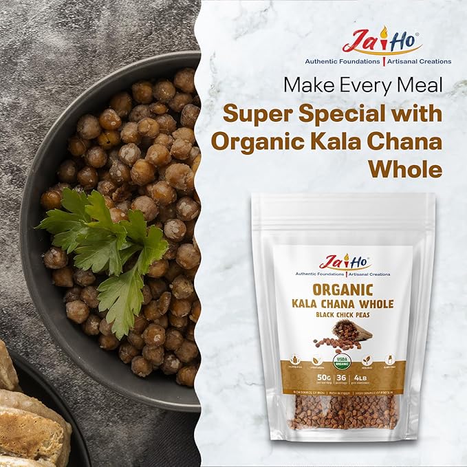 Jai Ho Certified Organic Kabuli Chana Garbanzo Beans 4 lb | Chickpeas Lentils | Indian Kabuli Chole Chana | USDA Organic | Non-GMO | Chemical-Free | Premium Quality Kosher (4 Pound, Kala Chana)