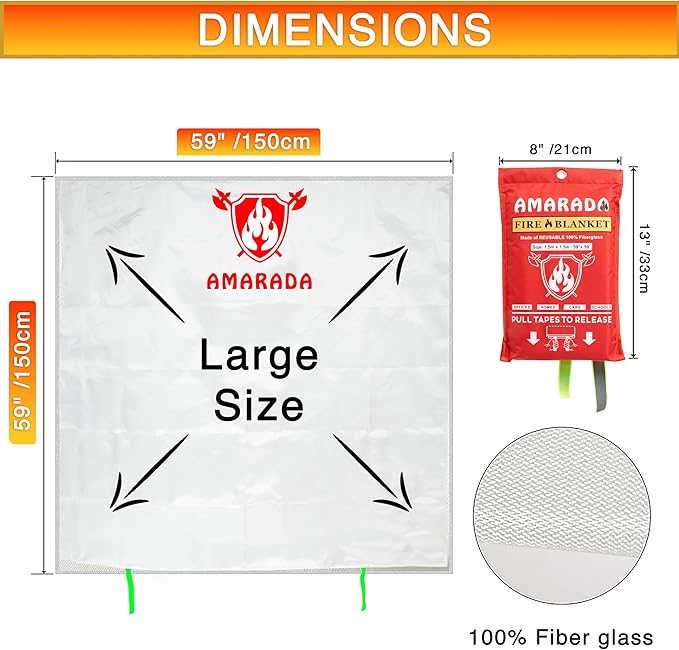 | 4 Pack Emergency Fire Blanket | Large Size 59"x 59" | Ideal for Kitchen, Schools, Offices, Cars, Camping, BBQ, Outdoor Activities