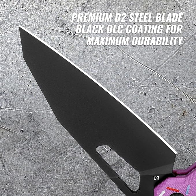 Tarcus Folding Pocket Knife, 3.5" D2 Steel DLC Blade G10 Handle, Lightweight EDC Knife with Crossbar Lock for Men and Women, Ideal for Camping, Hiking, and Survival (Doughnut)