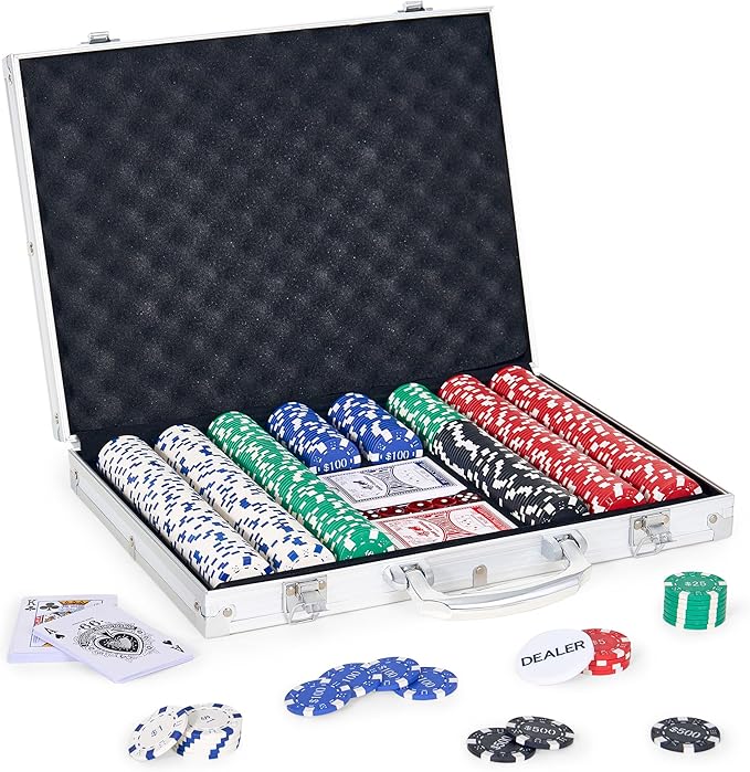 Poker Chips with Numbers,500PCS Poker Chip Set with Aluminum Travel Case,11.5 Gram Poker Set for Texas Holdem and Blackjack.