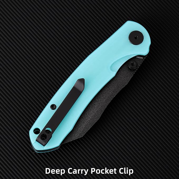 Folding Pocket Knife, 3.35" 14C28N Blade G10 Handle EDC Knife with Liner Lock, Small Pocket Knife with Clip for Men, Sharp Camping Hiking Hunting Survival Knives (Blue)