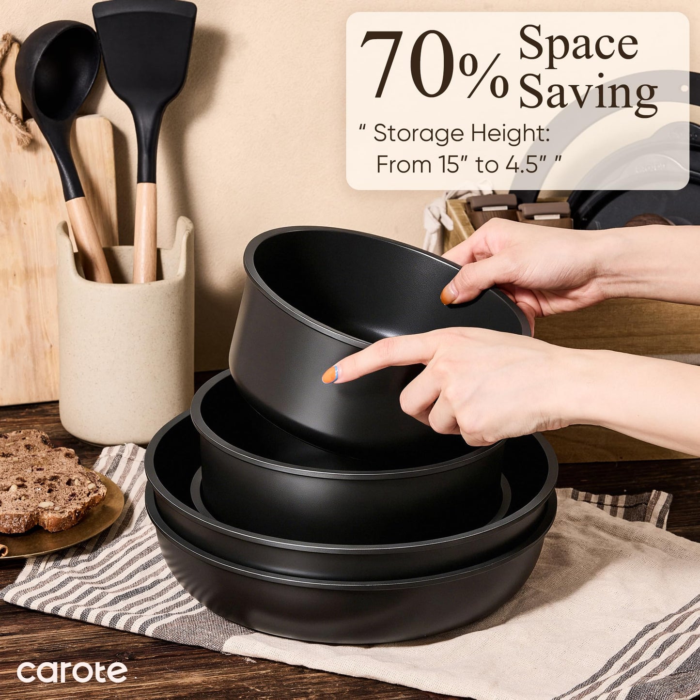 CAROTE 19pcs Pots and Pans Set Non Stick, Detachable Handle Cookware Set
