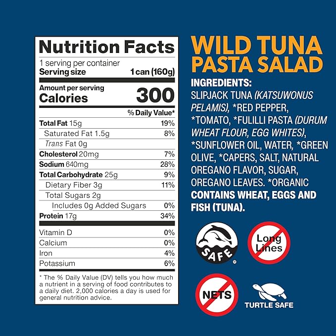 Wild Planet Ready-To-Eat Wild Tuna Pasta Salad With Organic Red Peppers, Tomatoes & Green Olives, 5.6oz (Pack Of 12)
