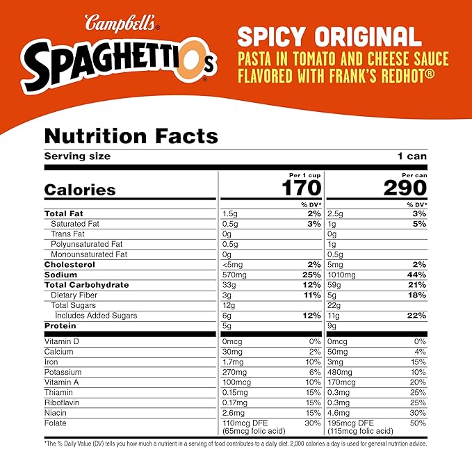 SpaghettiOs Spicy Original made with Frank's RedHot, Canned Pasta, 15.8 OZ Can (Pack of 4)