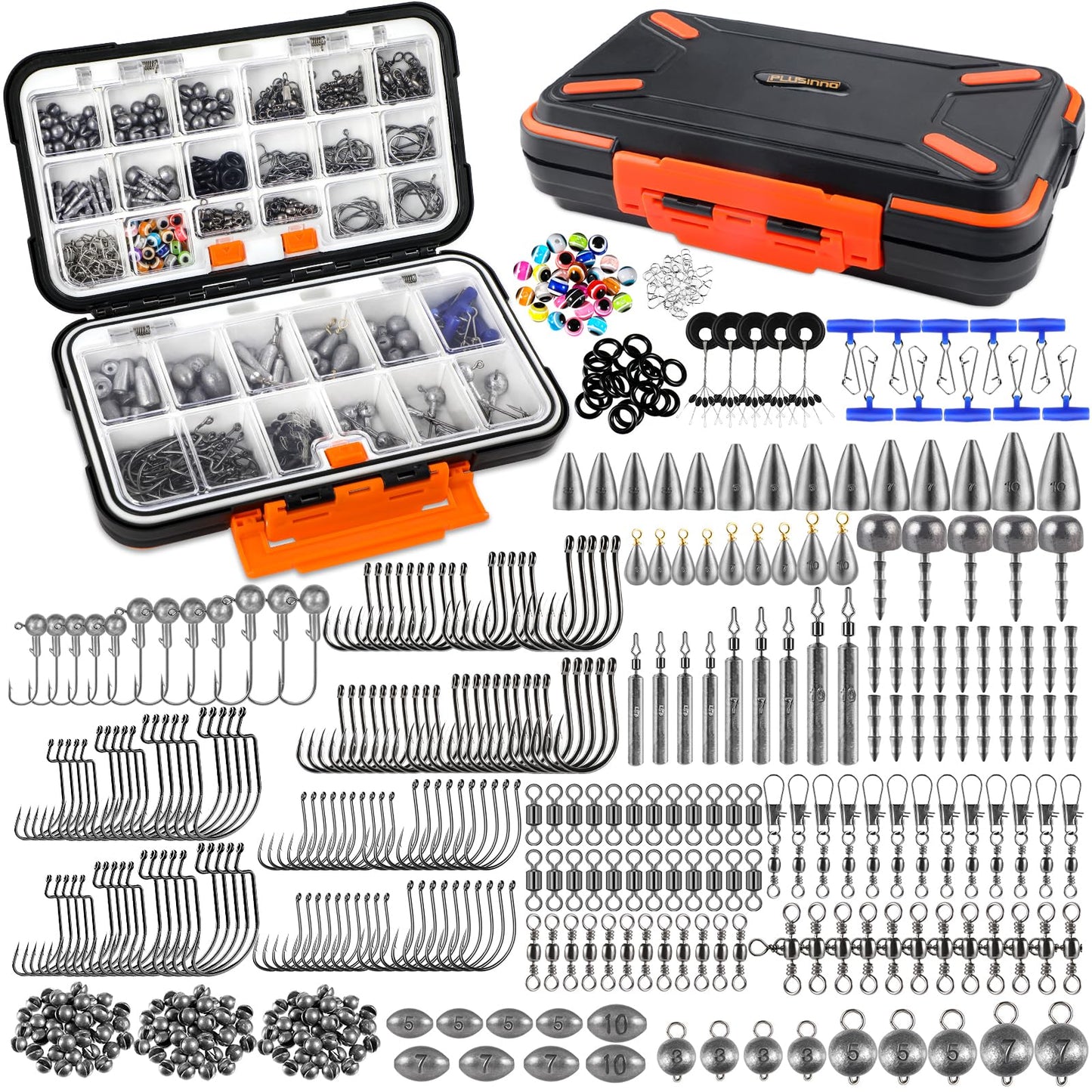 PLUSINNO 264/397pcs Fishing Accessories Kit, Organized Fishing Tackle Box with Tackle Included
