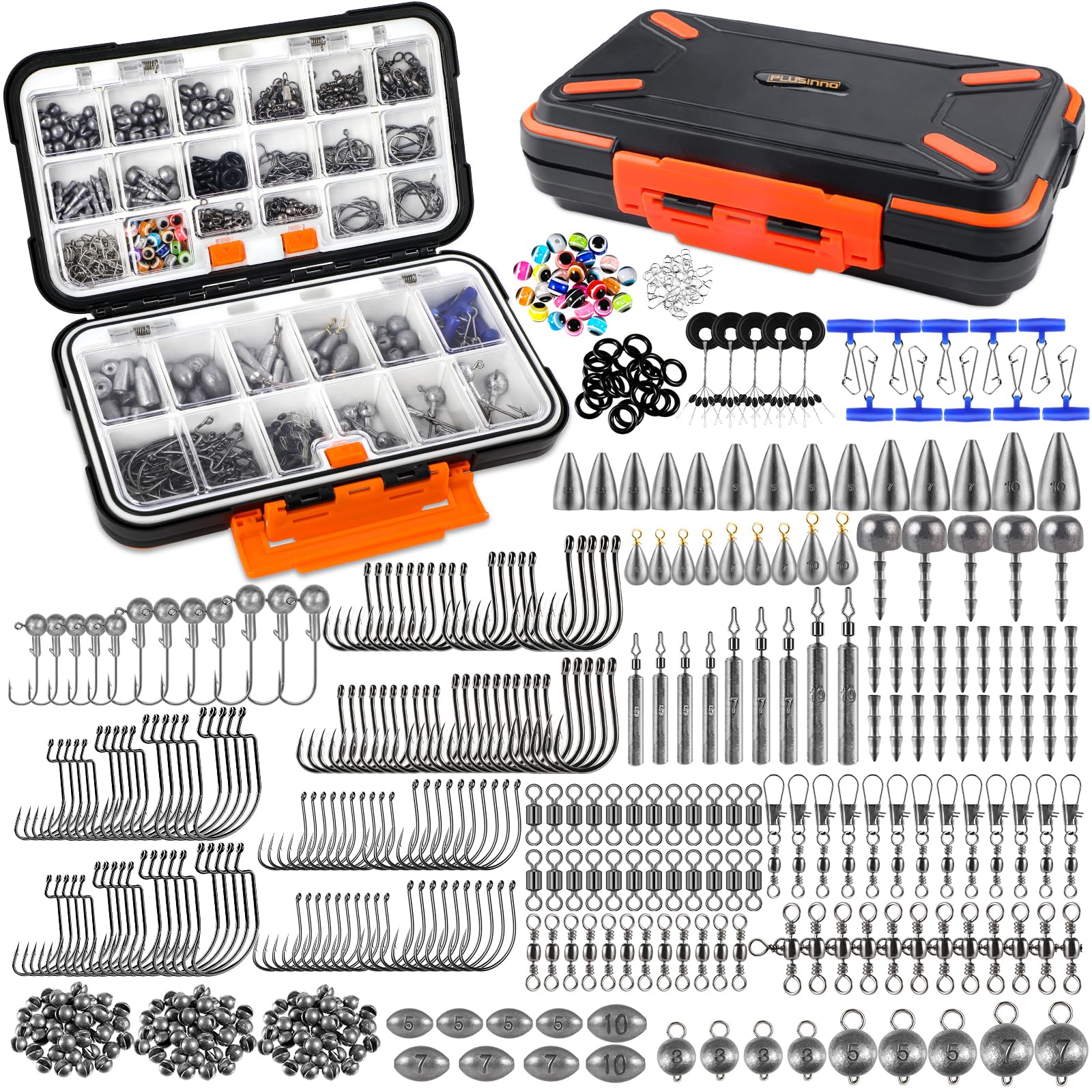 PLUSINNO 264/397pcs Fishing Accessories Kit, Organized Fishing Tackle Box with Tackle Included