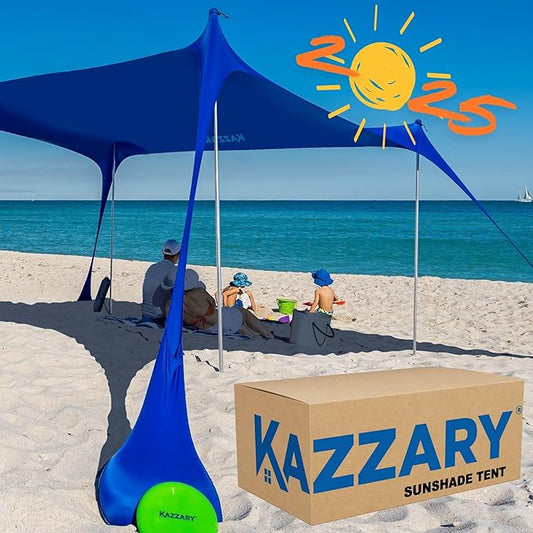 Beach Tent UPF50+ Sun Shade Canopy with Sandbags, 4 Stability Poles, Ground Pegs, Flying Disc Sand Shovel, Lightweight Sunshade Shelter, 7ft Tall for Outdoor Trips, Camping and Sports