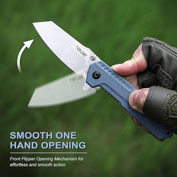 TOPLINE Folding Pocket Knife with G10 Handle, 14C28N Steel Blade Camping Folding Knife, Liner Lock, Portable Pocket Knife for Men, Women, Outdoor Users, Lightweight EDC Knife for Hunting, Survival, Blue