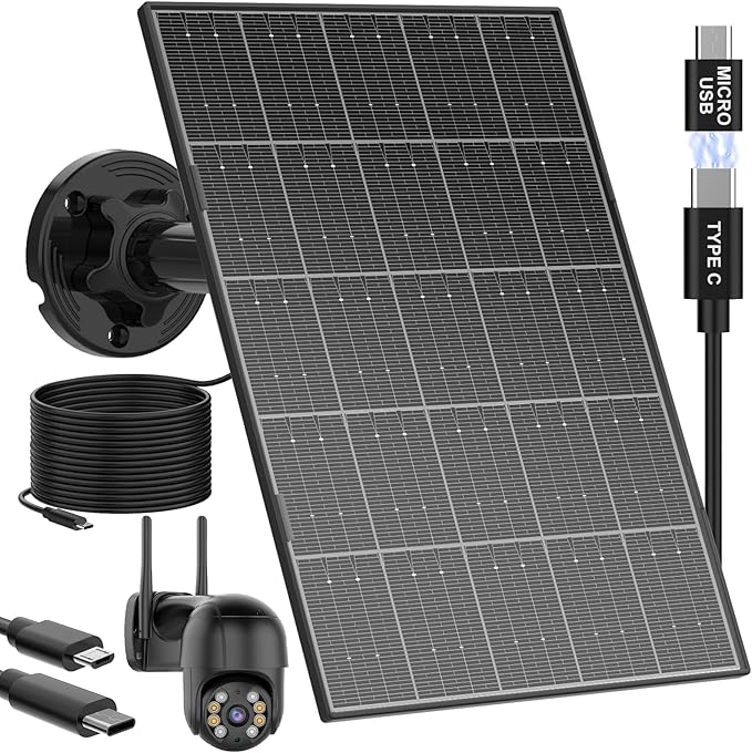 Solar Panel for Security Camera, 8W High Conversion Rate Solar Panels for Cameras Compatible with Rechargeable Battery Security Camera, 9.8FT Cable, IP65 Waterproof, 360° Adjustable Wall Mount