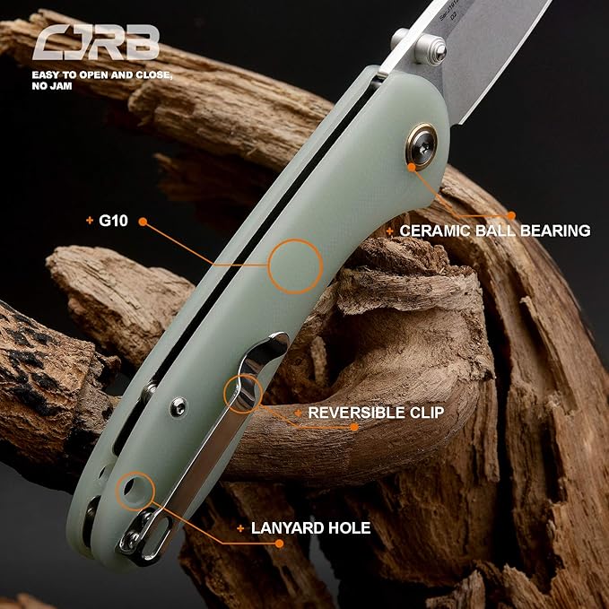 CJRB CUTLERY Folding Knife Feldspar Pocket Knife Stonewash D2 Steel Blade G10 Handle EDC Knife Green (J1912)