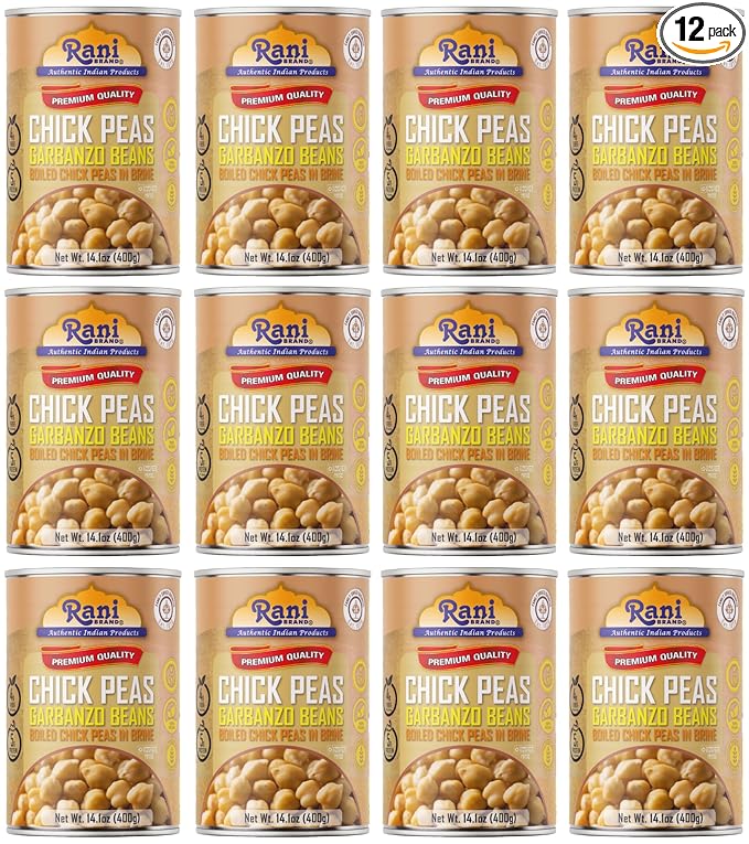 Rani Chick Peas, Garbanzo Beans (Boiled Chick Peas in Brine) Kabuli Chana 14oz (400g) Pack of 12 ~ Easy Open Can | All Natural | Vegan | Gluten Friendly | NON-GMO | Kosher | Indian Origin