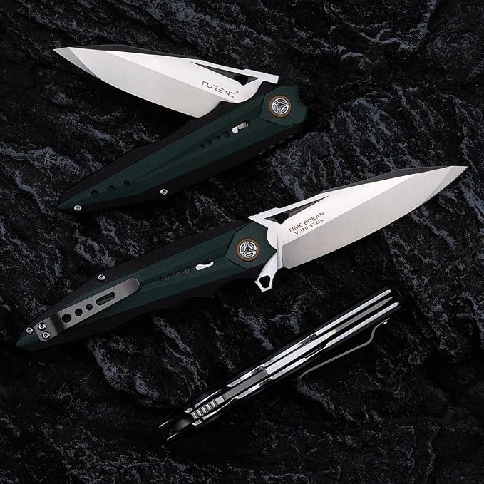 outdoors Folding Pocket Knife with 3.7in VG10Steel Blade,?�Mosaic type G10 Handle, Liner Lock, Titanium Clip, EDC Flipper Utility Knife for Hunting, Camping, Hiking and Fishing