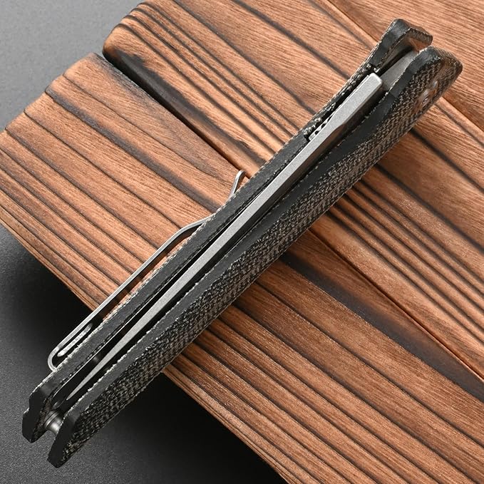 FF4 Folding Knife, AUS-10 Steel Blade Micarta Handle Knife for Outdoor Camping Hunting Fishing Survival(Black)