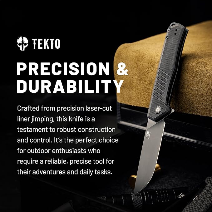 F1 Alpha Folding Pocket Knife - Modified Straight Back Blade, Titanium Coated D2 Steel, Ideal for Outdoor Camping and Backpacking, Tactical G10 Black Handle, Black Titanium Accents