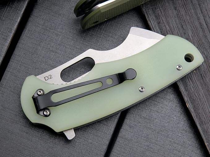 Eafengrow Pocket Knives D2 Blade and G10 Handle Folding Camping Knife Mini Outdoor Pocket Knife Survival Tool (EF13-Jade)