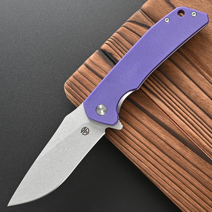 FF17 Folding Pocket Knife,D2 Steel Blade G10 Handle EDC Tool Knife for Outdoor Camping,Hiking,Hunting Fishing (Purple)