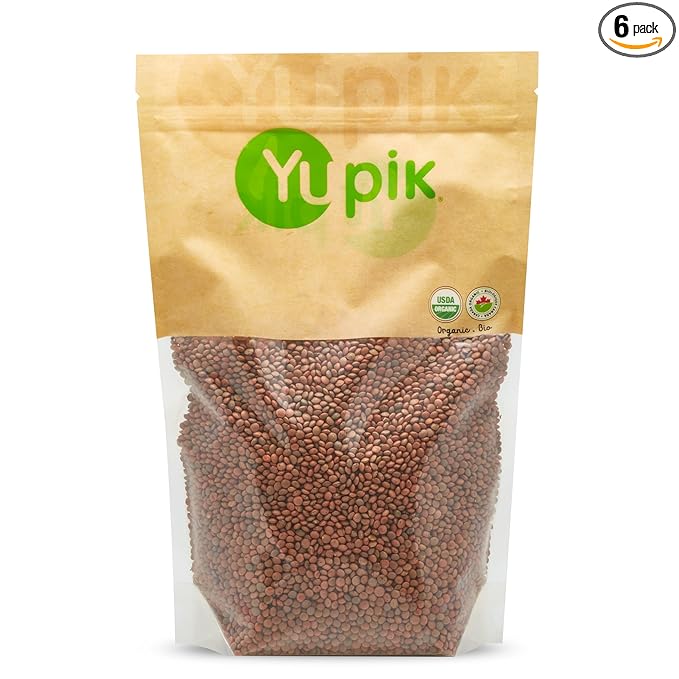 Yupik Organic Brown Lentils, 2.2 lb (35.2 oz), Pack of 6, Non-GMO, Vegan, Gluten-Free, Kosher, Raw, Salt-Free, High in Fiber & Protein, Ideal for Soups, Salads & Meat Alternatives
