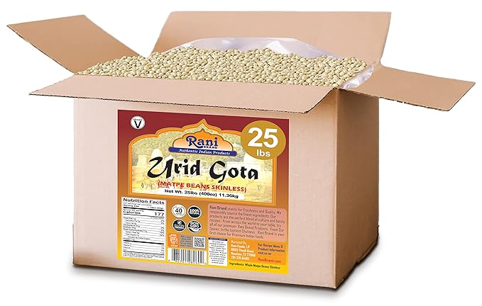 Rani Urid/Urad Gota White (Matpe Beans Skinless) Indian Lentils 400oz (25lbs) 11.36kg Bulk Box ~ All Natural | Gluten Friendly | Non-GMO | Kosher | Vegan | Indian Origin