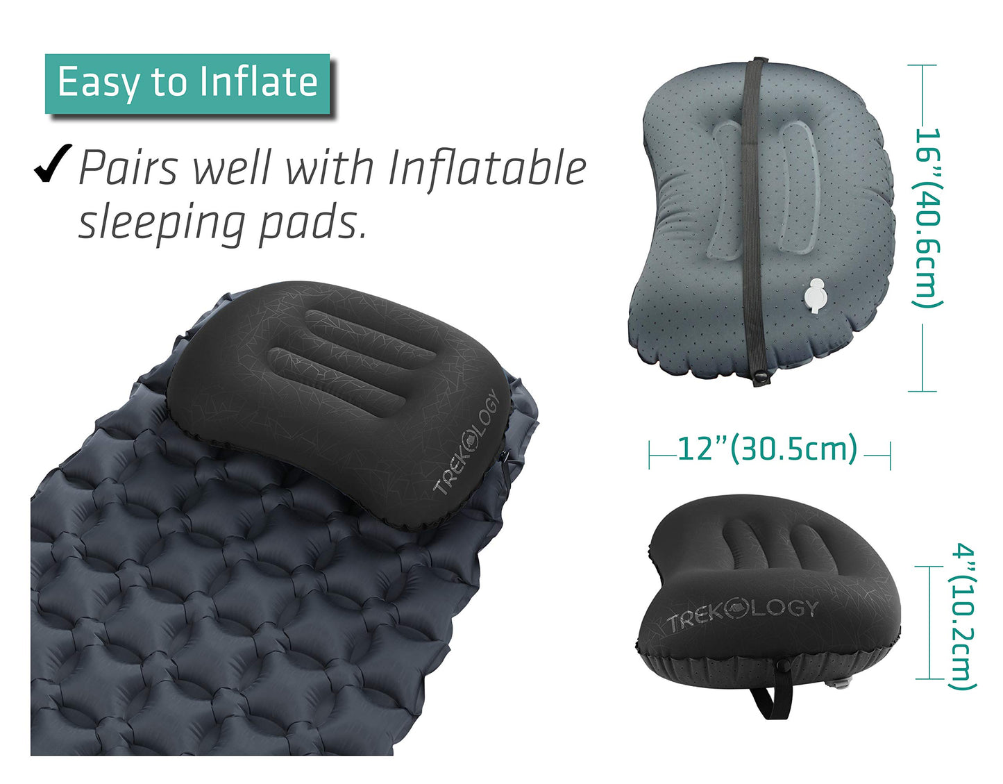 TREKOLOGY Ultralight Inflatable Camping Travel Pillow - ALUFT 2.0 Compressible, Compact