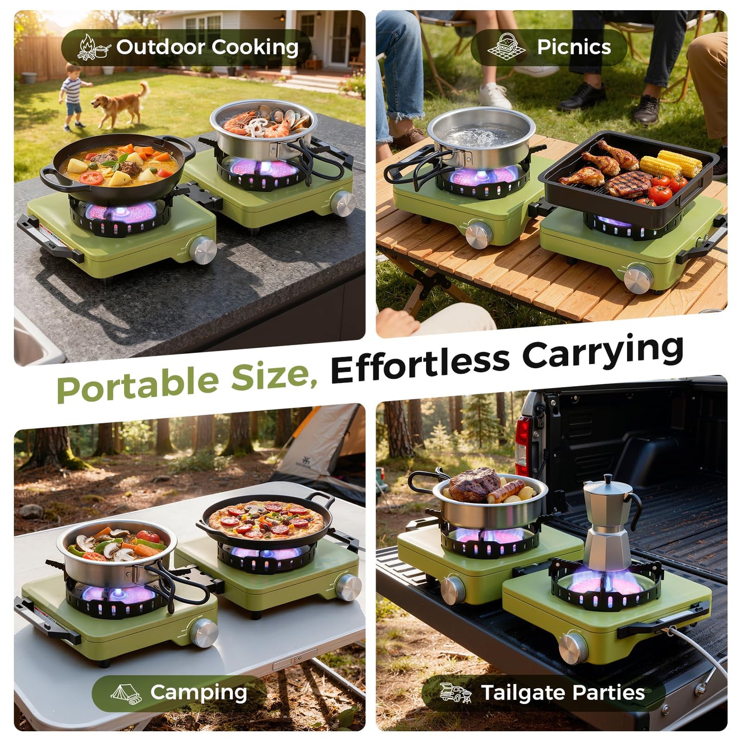 MoKo Propane Camping Stove 2 Burner, 36,000 BTU Infrared & Open Flame Hybrid, Windproof Folding