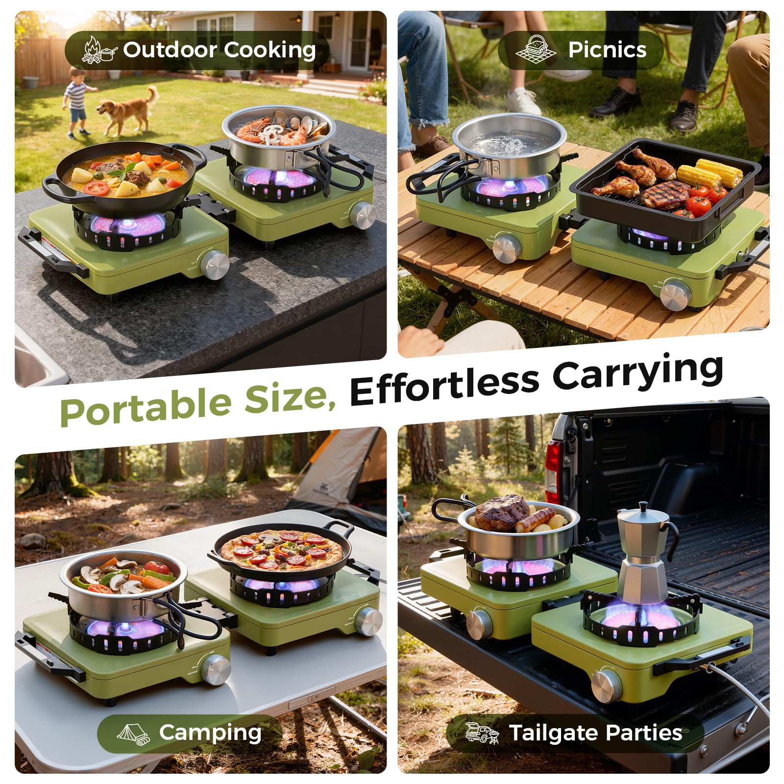 MoKo Propane Camping Stove 2 Burner, 36,000 BTU Infrared & Open Flame Hybrid, Windproof Folding