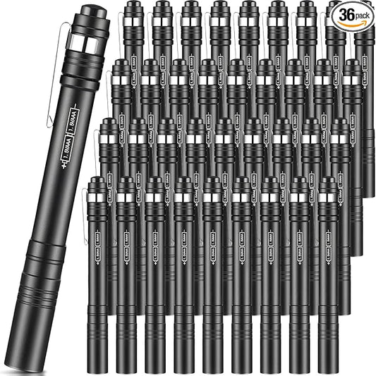 36 Pack Mini Pen Flashlights Bulk LED Pen Lights Aluminum Pocket Flashlights with Clips Small Handheld Torches Gifts for Camping Hiking Emergency Outdoor (Black)
