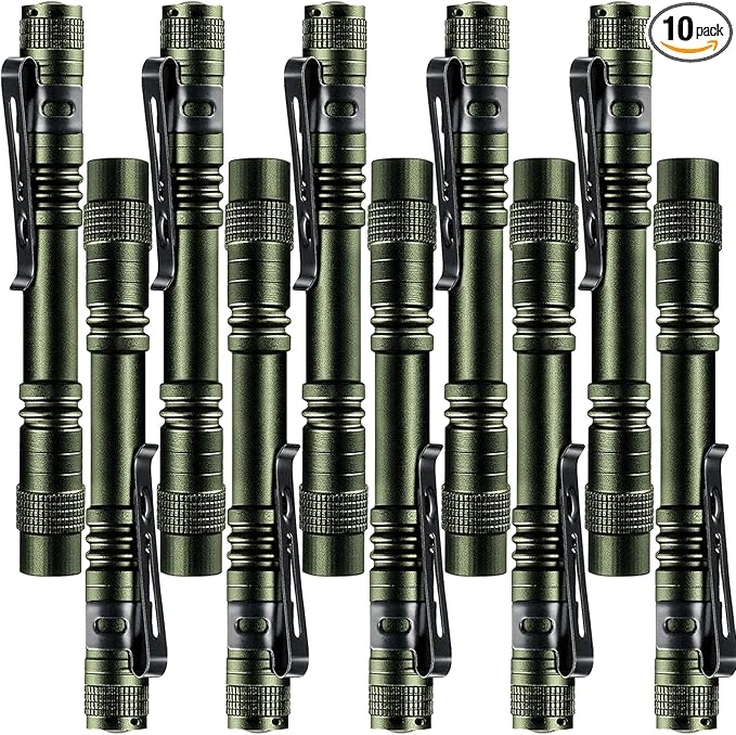 Beieverluck 10 Pack Small Mini Flashlights, Pocket Flashlight Penlight with Clip, Tactical Pen Light for Camping Outdoor Emergency Inspection Fathers Gifts for Dad Husband