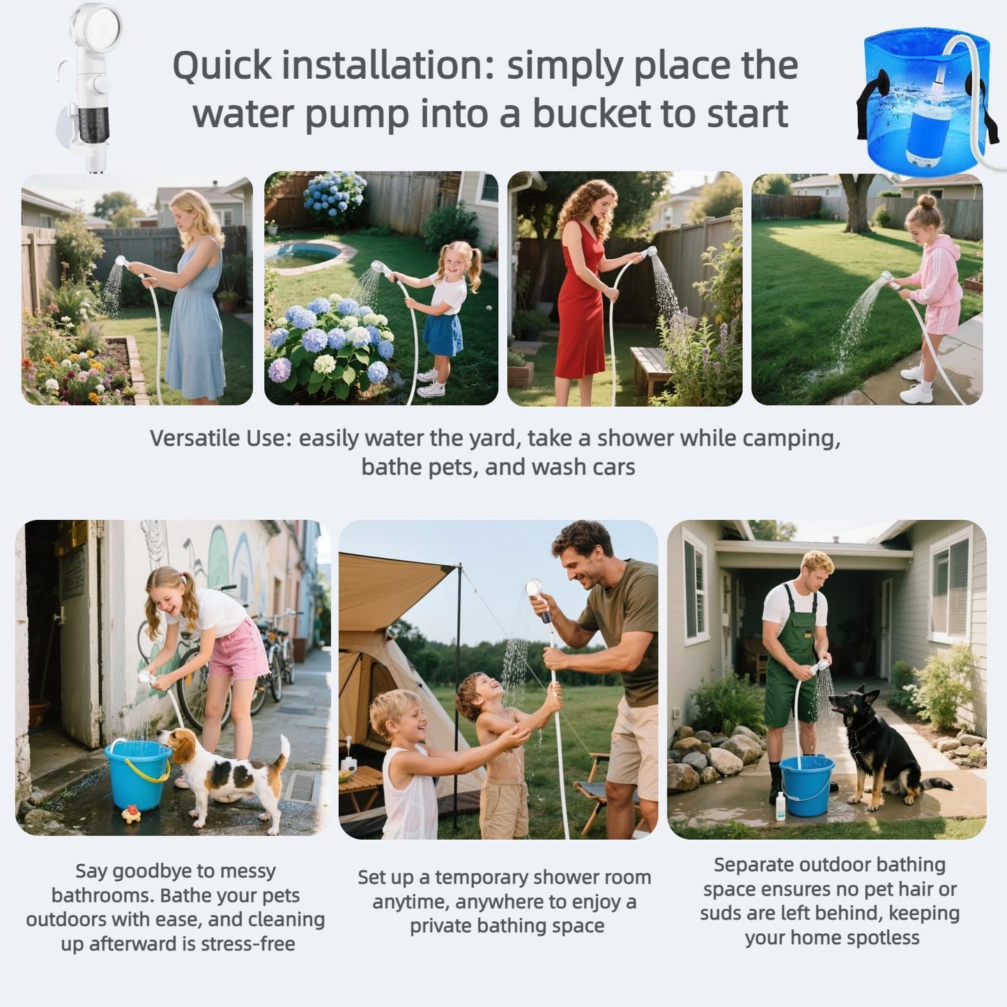 Portable Shower for Camping, Rechargeable Portable Camping Shower Pump with USB-C, Camp Shower with