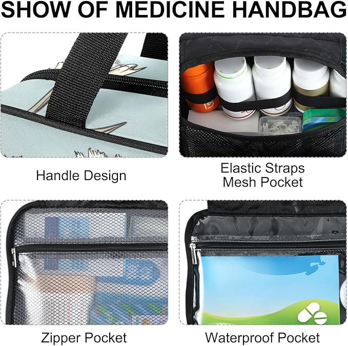 Fustylead Cute Otter and Lotus in Water Travel Medicine Organizer Bag Home Storage First Aid Kit Large Pill Case with Zipper for Pill Bottle, Vitamins, and Medical Supplies