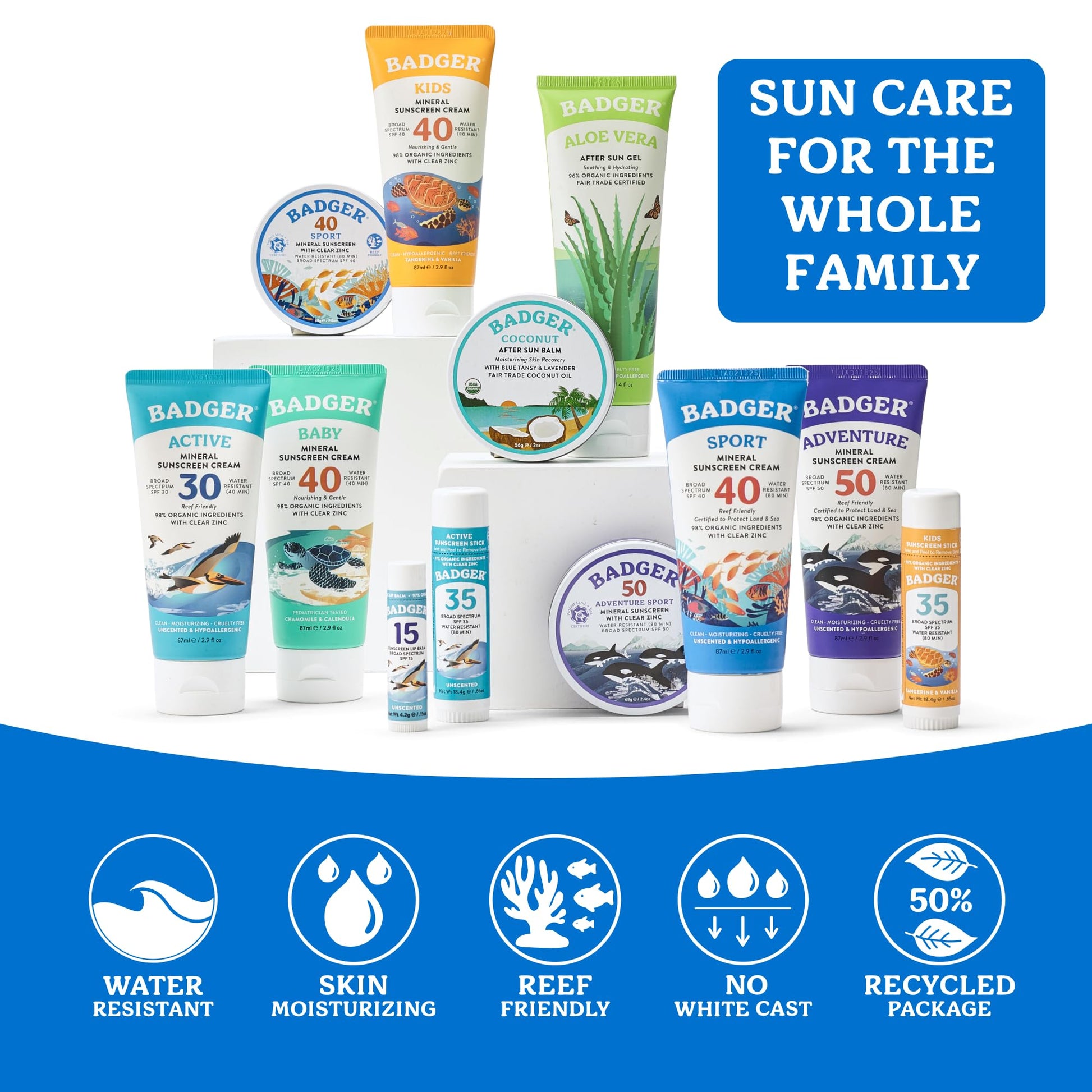 Badger Sport Mineral Sunscreen, Reef Safe, SPF 40, 98% Organic with Zinc Oxide, Water Resistant