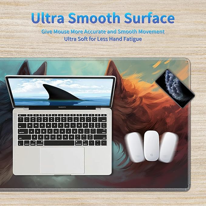 Playmat for MTG, 24 x 14 inches Game Play Mat for MTG TCG and Other Card Games, Trading Card Game Play Mat Desk Mats with Stitched Edges Non-Slip Base, Two Wolfs