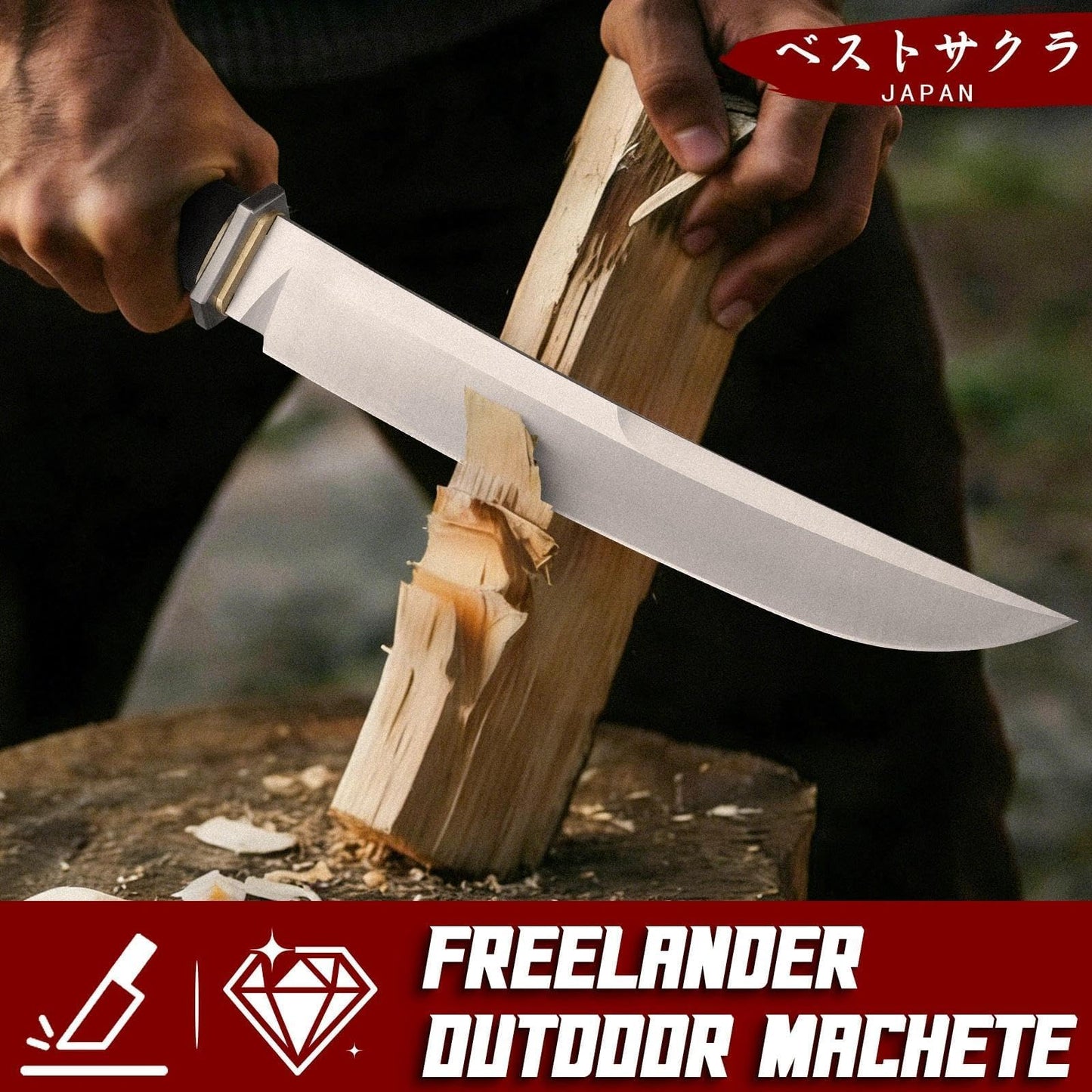 Freelander Japanese Fixed Blade Knife with Sheath, Heavy Duty Machete Knife