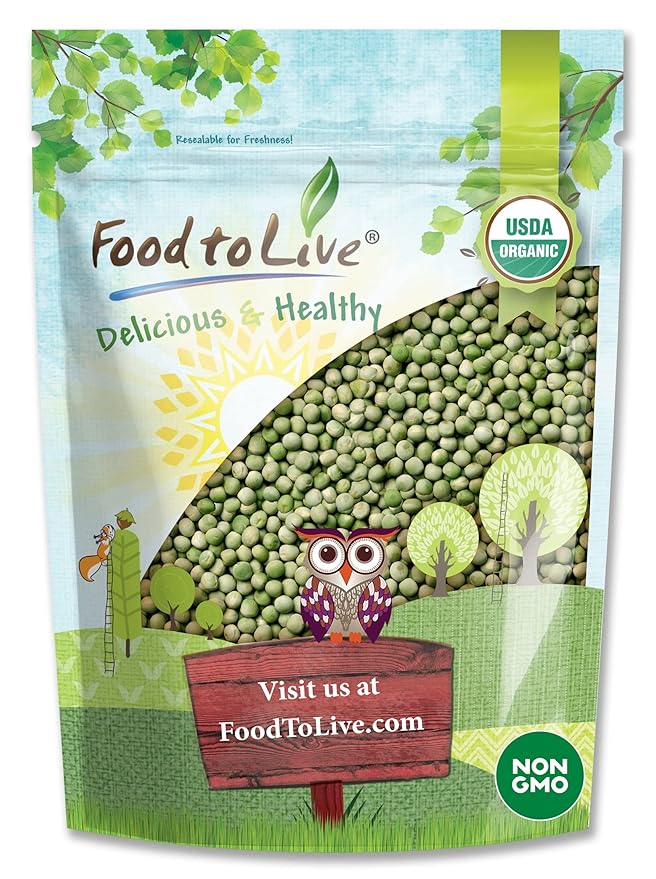 Food to Live Organic Whole Dried Green Peas, 4 Pounds – Non-GMO, Green Vatana, Sproutable, Vegan, Kosher, Bulk. Pre-Soak Needed. Rich in Protein, Fiber. Great for Green Curry, Stews, Salads, Pea Soup