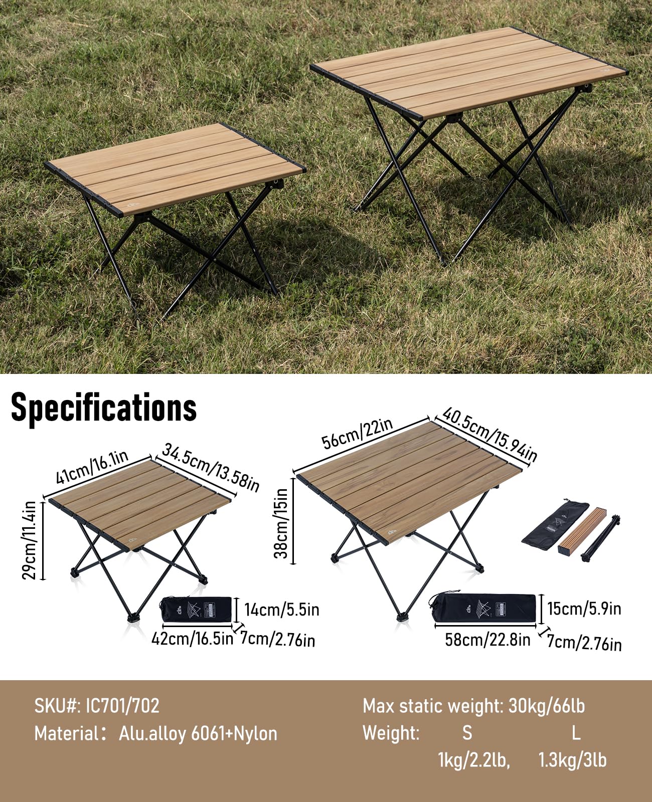 iClimb Ultralight Compact Camping Folding Table (Nature- S)