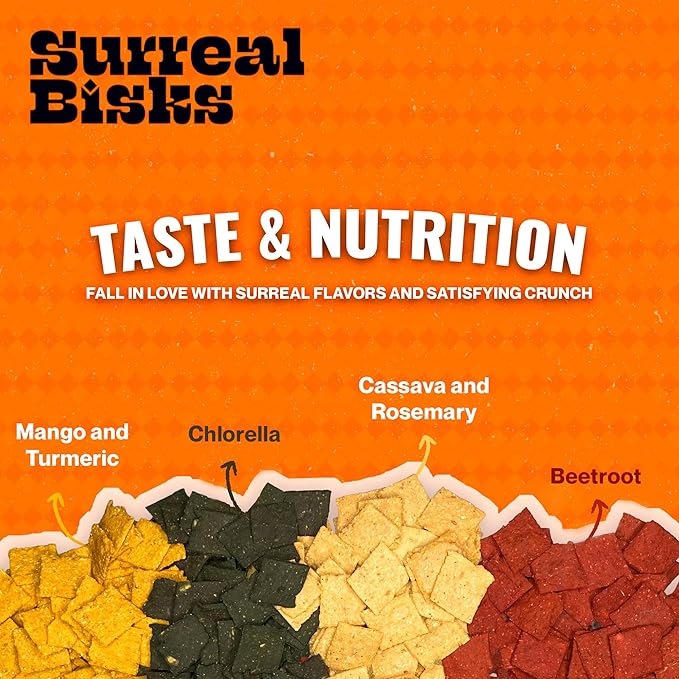 Surreal Bisks Nutritious 4-pack Snack Bundle - Mixed Snack (2oz) & 3 Sticks (3/4oz each) - Banana & Açaí, Apple & Cinnamon, and Cassava & Rosemary - Healthy, Vegan, Gluten-Free Treats