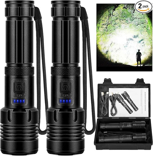 Rechargeable Flashlights High Lumens, 99000 Lumens Super Bright Flashlight with 5 Modes, Waterproof Powerful LED Flash Light for Home Camping Hiking(2 Pack)