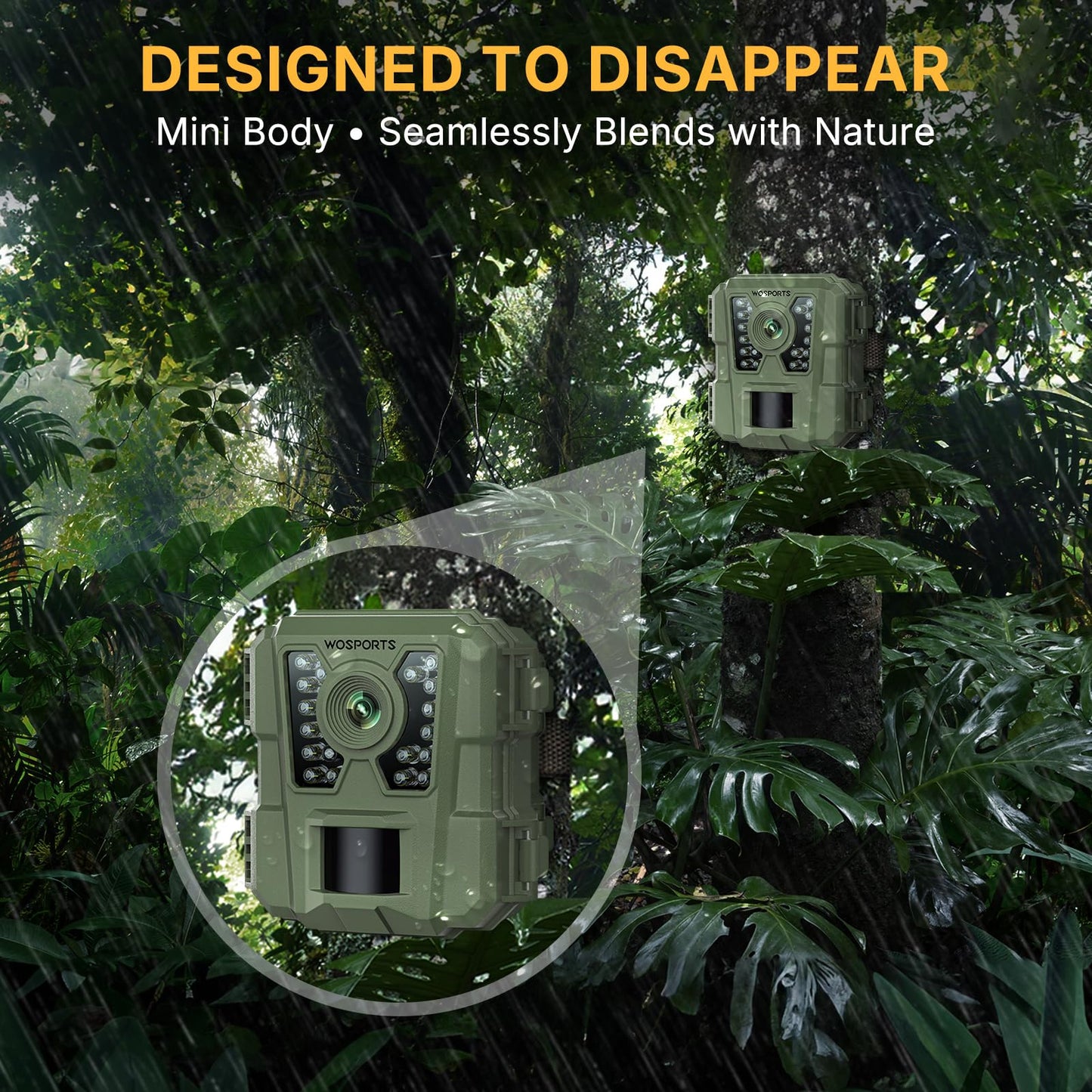 WOSPORTS Mini Trail Camera 24MP 1080P HD Game Camera with Night Vision Motion Activated