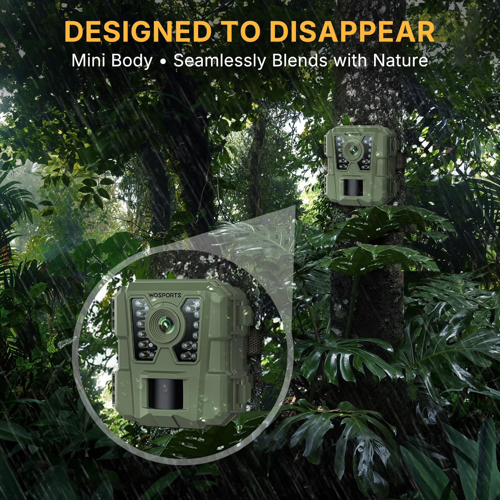 WOSPORTS Mini Trail Camera 24MP 1080P HD Game Camera with Night Vision Motion Activated