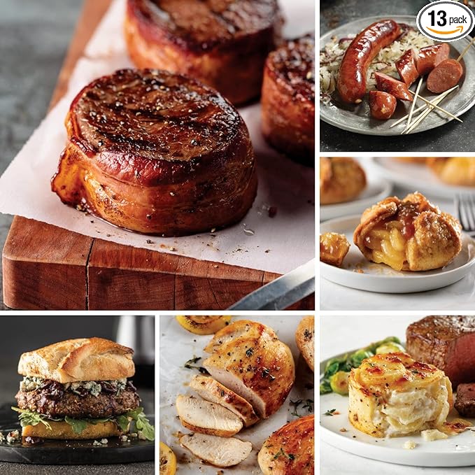 Omaha Steaks Ultimate Ribeye Gift Package (4 Bacon-Wrapped Ribeyes, 4 Air-Chilled Chicken Breasts, 4 PureGround Filet Mignon Burgers, 4 Kielbasa Sausages, 4 Scalloped Potatoes, 4 Caramel Apple Tartlets, 1 jar Omaha Steaks Seasoning)