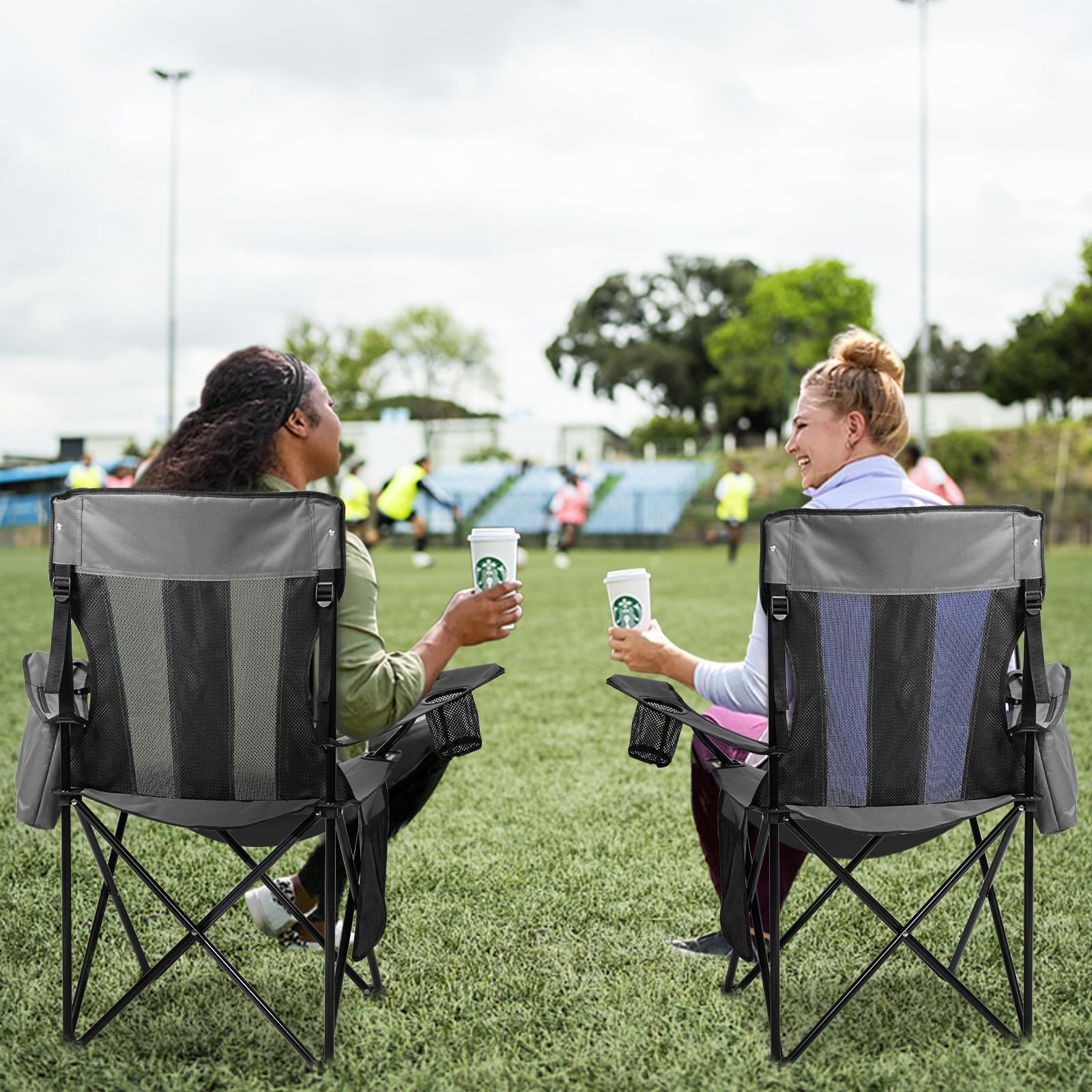Nazhura 2 Pack Outdoor Camping Chairs Folding/Foldable/Portable with Cooler Pouch, Mesh Backrest