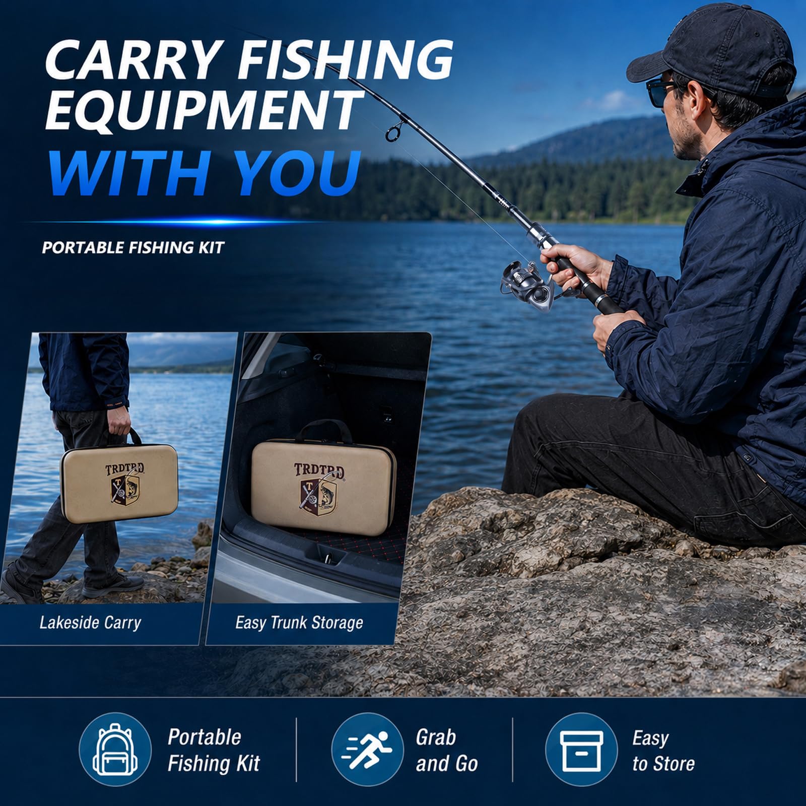 Fishing Rod and Reel Combo Kit—Telescopic Fishing Rod, Collapsible Fishing Rod, Portable Fishing
