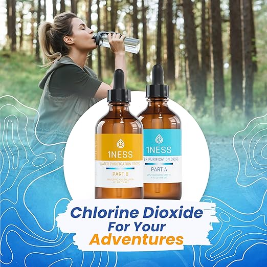1ness Chlorine Dioxide Kit | 2 Part Liquid Classic 1:1 Set | Citric Acid 50% : Sodium Solution 28% | 1x 4oz Solution A + 1x 4oz Solution B