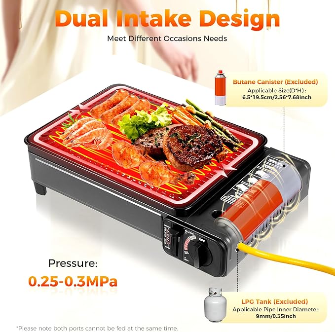 Portable Gas Grill Butane Stove,Portable Camping Grill Gas Stove,Butane Gas Stove,Free Standing BBQ Grill with Grilling Net Carry Case for Camping Traveling Outdoor Cooking