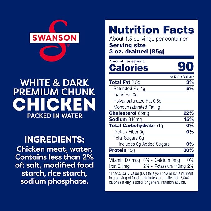 Swanson White and Dark Premium Chunk Canned Chicken Breast in Water, 9.75 OZ Can (Pack of 6)